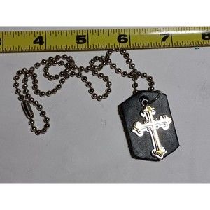 Stainless steel leather mans cross necklace